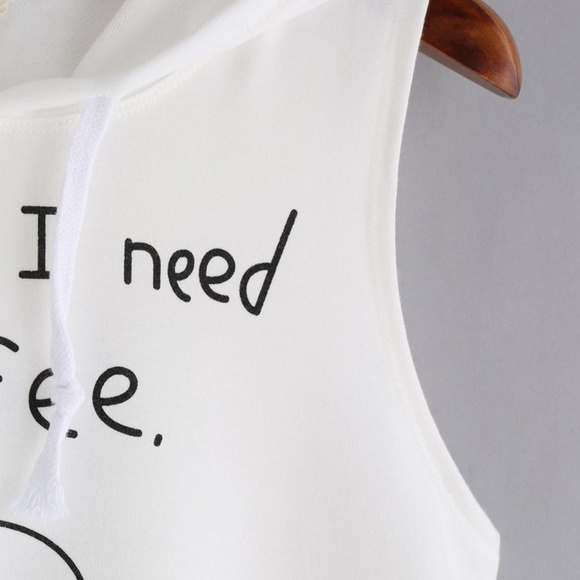 New Coffee Print Hooded Crop Tank Top - Picture 4 of 6